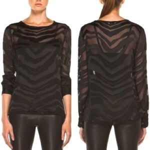 Equipment- Liam Burnout Zebra Sheer Blouse Black